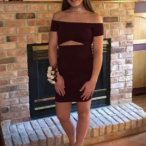 Burgundy off the shoulder dress